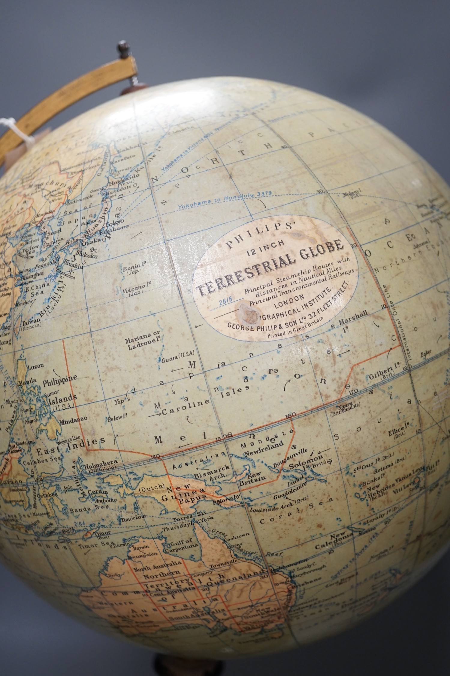 A Philip's 12 inch terrestrial globe on stand, 52cm